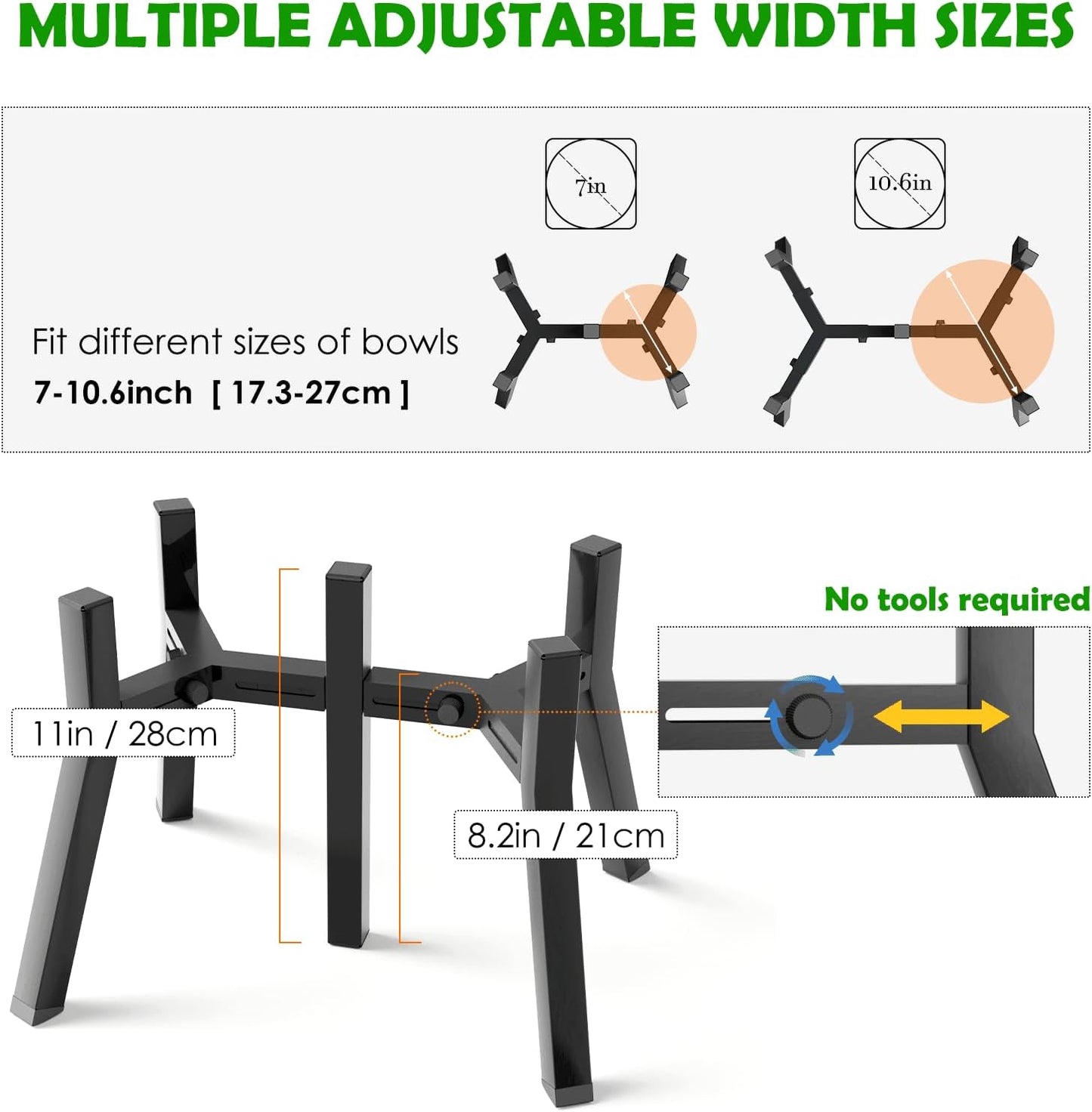 Elevated Dog Bowl Stand for Large Dogs, Adjustable Width 7-10.6", Raised Dog Food Water Holder, 2-in-1 Design, Bowl Not Included