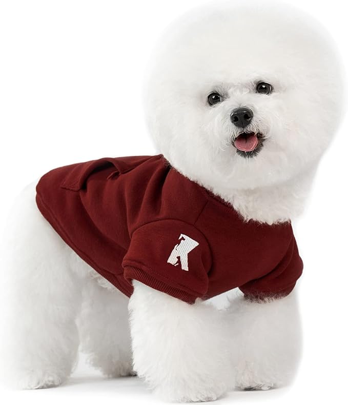 Koneseve Dog Hoodie Fleece Puppy Clothes Warm Sweater with Hat for Small Dogs Cat Hooded Shirt Kitten Pet Basic Hoodies Sweatshirt with Pocket Doggie Soft Winter Coat Apparel (Red; L)