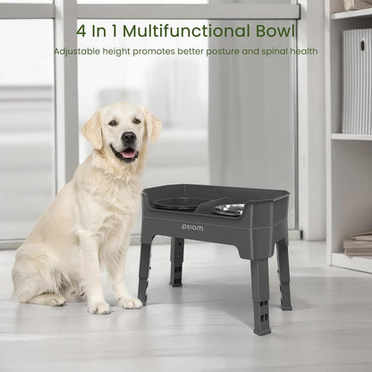 KPWACD 4-in-1 Elevated Slow Feeder Dog Bowls, 4 Height Adjustable Mess Proof Raised Dog Bowl Stand with Licking Plate, 2 Stainless Steel Doggy Food Bowl & Slow Feeder for Large Medium Small Pets