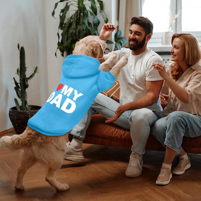 GreenJoy Dog Sweater Dog Hoodie Cold Weather Dog Coat Hooded Sweatshirt for Puppies,Cats, Small Medium Large Dogs (Blue(I Love My Dad), Small)