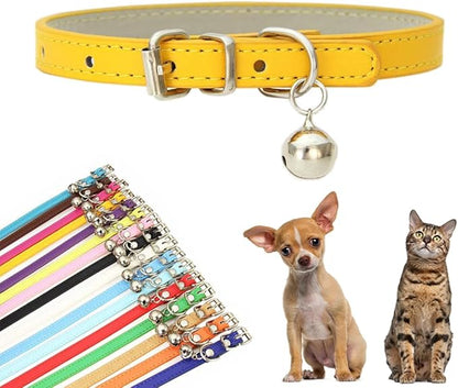 Yellow XXS Dog Collar with Bell, Faux Leather Kitten Collar with Bells Pu Basic Boy Dog Collars for XXS XSmall Small Medium Pet Male Dogs Little Cats Tiny Animal, XXSmall