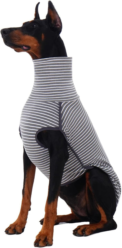 ROZKITCH Dog Winter Coat Soft Pullover Pajamas, Pet Windproof Warm Cold Weather Jacket Vest Cozy Jumpsuit Apparel Outfit Clothes for Walking Hiking Travel Sleep Stripe 2XL