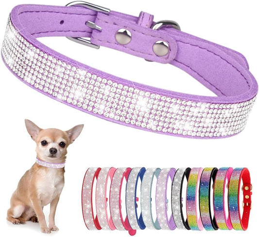 Serijoars Small Dog Collar with Rhinestone Crystal Diamond Colorful Bling Girl Puppy Cat Collars (XS, Purple)