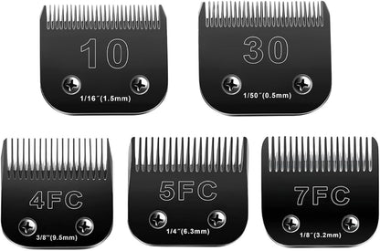 5PCS Dog Grooming Blades Compatible with Andis Dog Clippers Blades,Dog Clipper Blades Compatible with Oster A5,Wahl km10 Dog Clippers,Stainless-Steel Blade Sharp,Size:10+30+4FC+5FC+7FC