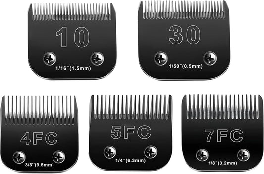 5PCS Dog Grooming Blades Compatible with Andis Dog Clippers Blades,Dog Clipper Blades Compatible with Oster A5,Wahl km10 Dog Clippers,Stainless-Steel Blade Sharp,Size:10+30+4FC+5FC+7FC