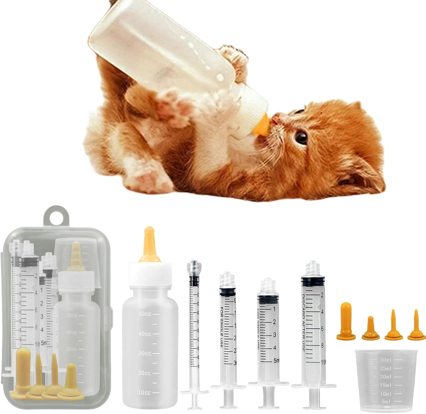 Pet Feeding Syringe with Nipple, Silicone Feeding Tools for Kitten Puppy Feeding Syringe for Newborn Cat Dog Small Animals Rabbits (1ml+3ml+5ml +10ml)