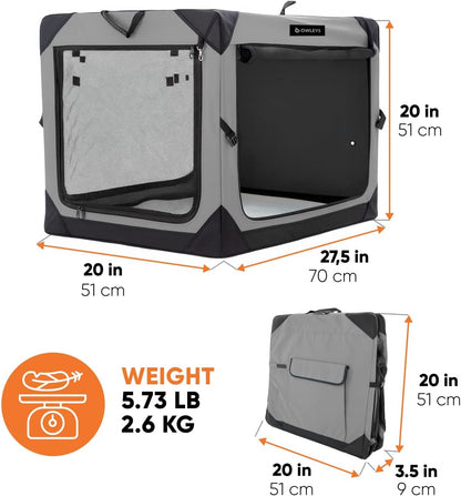 Owleys Dog Crates for Small Dogs – 27.5" L x 20" W x 20.5" H Pop Up Kennel for Medium Dogs, Portable Indoor Pet Crate - Portable with Mesh Windows - Grey Color