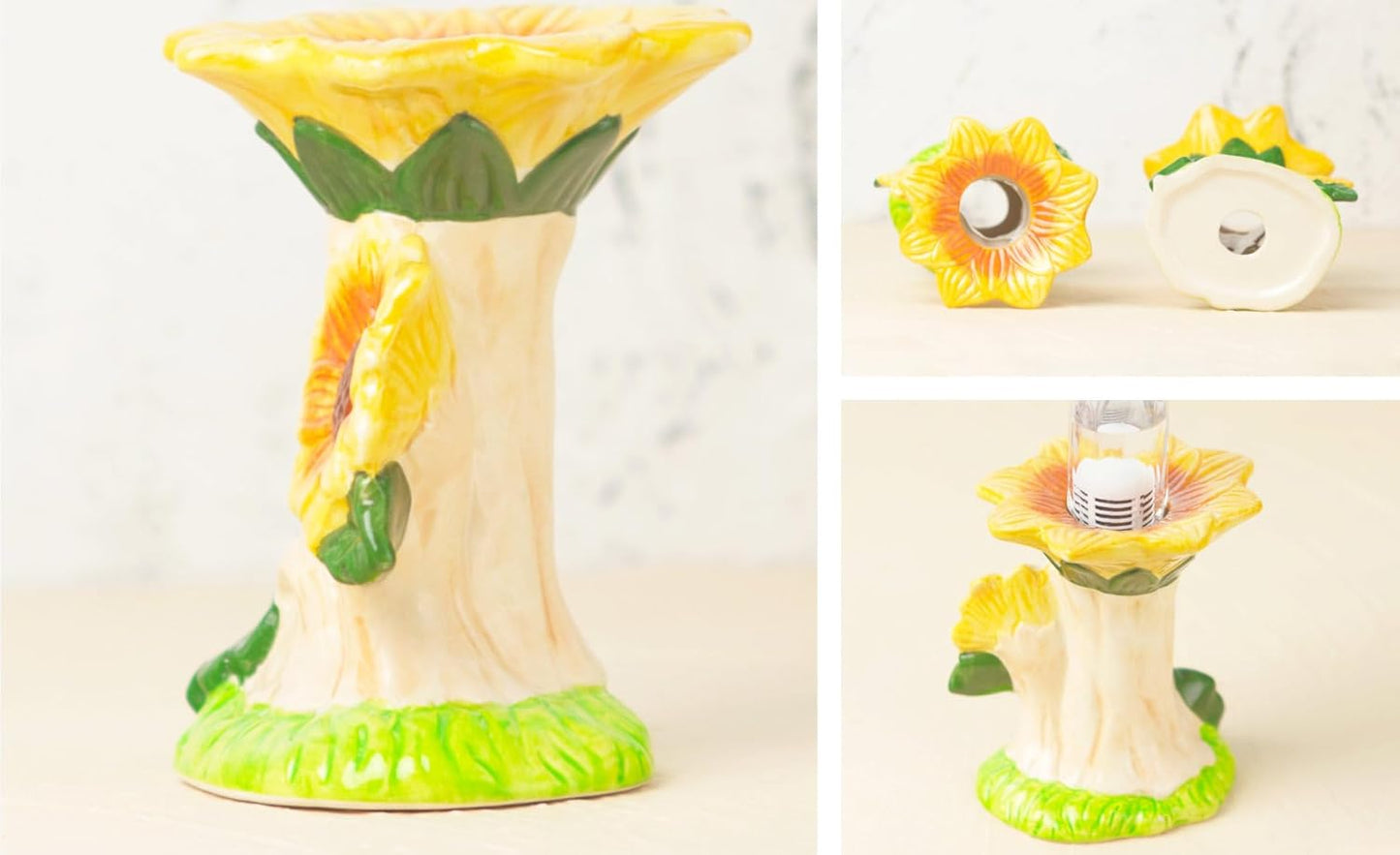 Ceramic Hamster Water Bottle with Stand & 80ML Water Bottle, Water Dispenser for Small Animal, Water Bottle Holder Auto Water Feeding Bottles for Syrian Dwarf Hamster Mice Gerbil (Sunflower Shape)