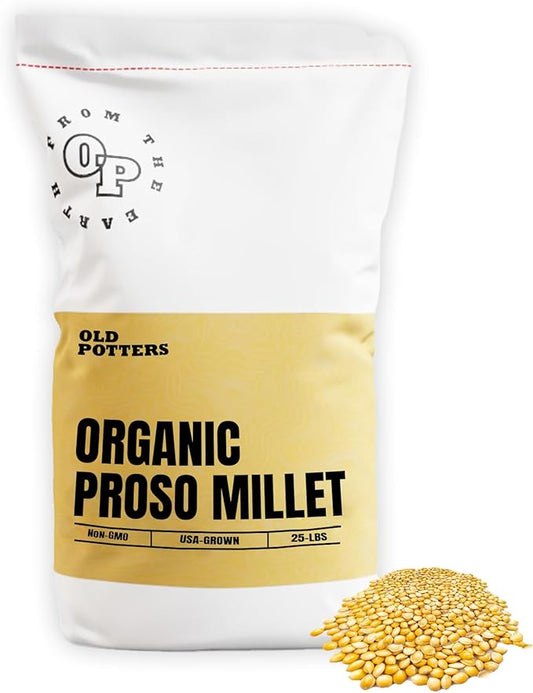 Old Potters Wildlife Organic White Millet for Bird Feeding and Wildlife Bird attracting, Non-GMO and USA Grown, 25 lbs