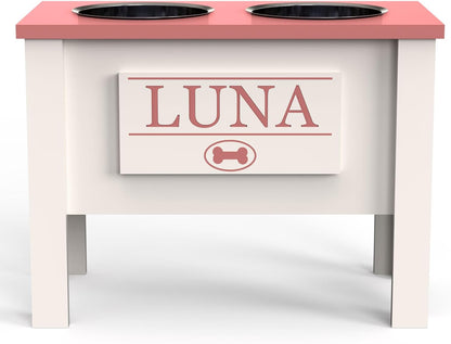 GrooveThis Woodshop - Personalized Elevated Dog Bowl Stand for Large, Medium, Small, X-Small Dogs - Stainless Steel Food and Water Bowls - Raised Dog Dish (X-Large, Magenta)