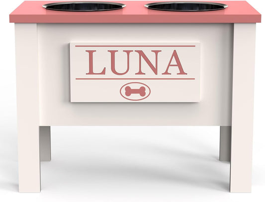 GrooveThis Woodshop - Personalized Elevated Dog Bowl Stand for Large, Medium, Small, X-Small Dogs - Stainless Steel Food and Water Bowls - Raised Dog Dish (X-Large, Magenta)