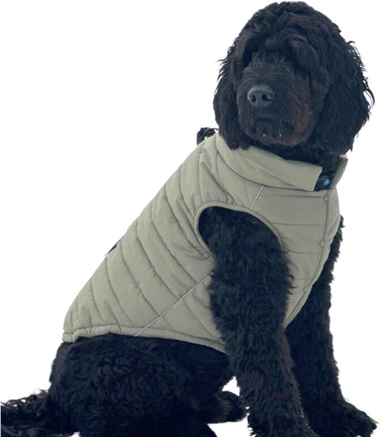 Spark Paws Dog Winter Jacket, Water-Resistant Coat, Warm Reflective Windproof Fleece-Interior, for Medium and Large Dogs - Olive - XXL