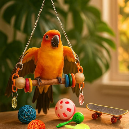 7 Pcs Parrot Bird Swing and perches for cage with Chew Toys Set- Pet Supplies Colorful Wooden Toys with Acrylic Décor Swing Hanging Birdcage Stands Playground for Lovebirds Conures Budgies.