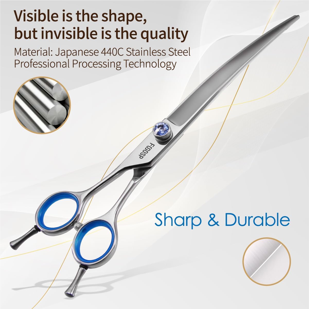 Left Handed Curved Scissors for Dog Grooming Professional 8 inch Long Downward Curved Shears Grooming for Poodle Large Dogs Pet 30°Japanese 440C Stainless Steel (8.0 curved)