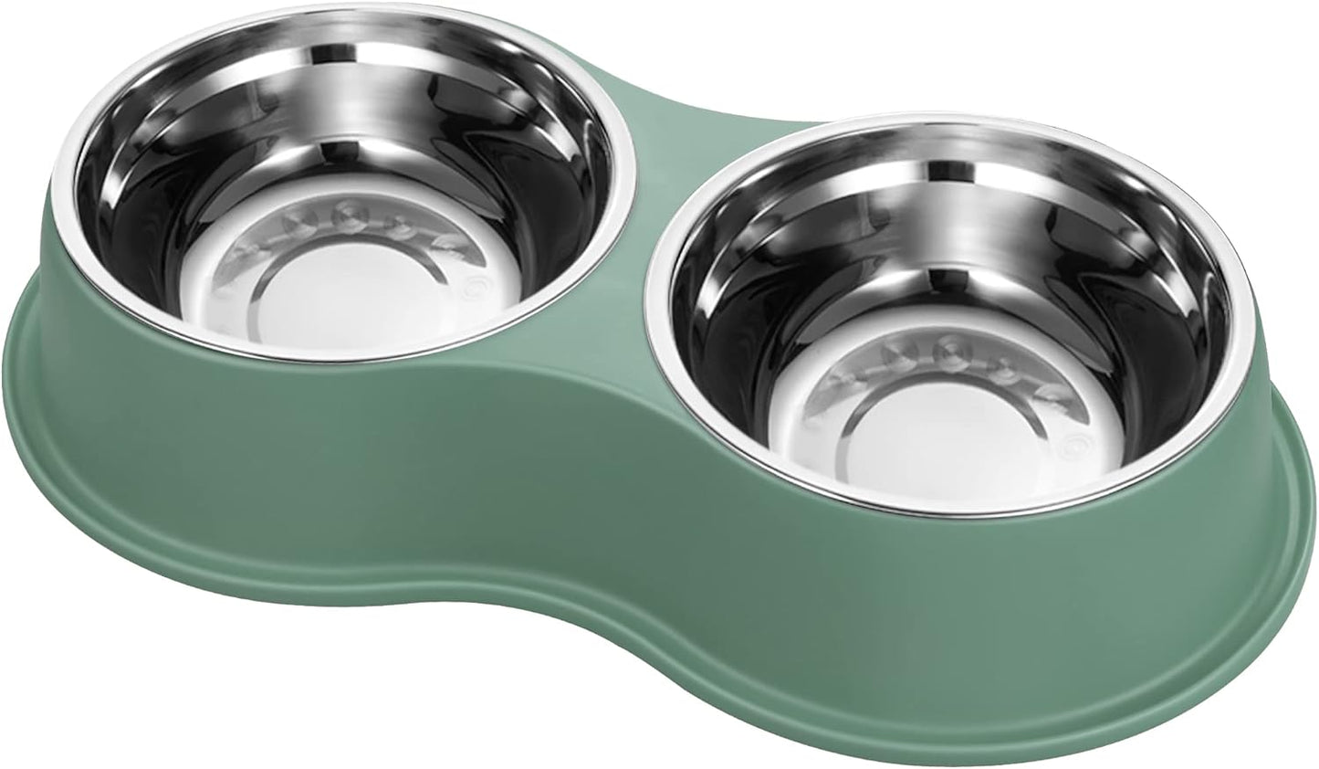 Dog Bowls Double Dog Water and Food Bowls Stainless Steel Bowls with Non-Slip Resin Station, Pet Feeder Bowls for Puppy Medium Dogs Cats