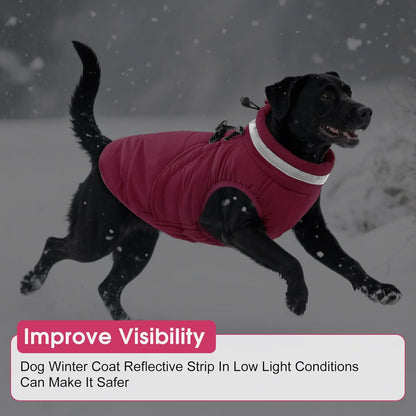 SAWMONG Dog Coat, Warm Dog Winter Coat, Waterproof Fleece Jacket, Cold Weather Dogs Jacket (L,Rosered)