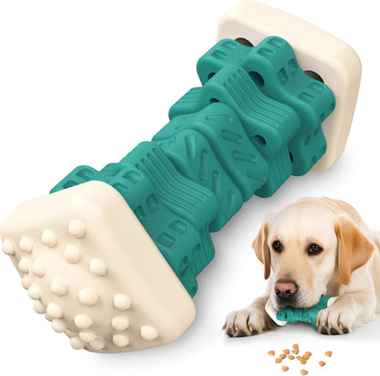 Pceotllar Indestructible Dog Chew Toys, Interactive Puzzle Toys with Beef Flavor, Safe Rubber for Aggressive Chewers - Large, Medium, Small Dogs - Green