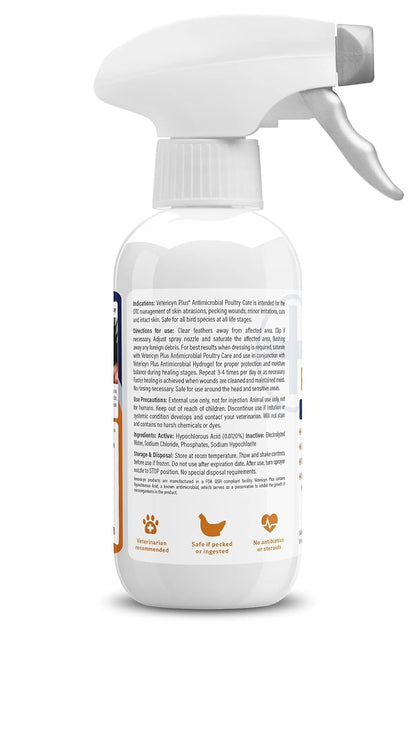 Vetericyn Plus Poultry Care Spray | Healing Aid and Skin Repair for Chicken Wounds, Pecking Injuries, Bumblefoot, Vent Prolapses, and More. 8 ounces