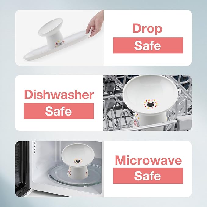 Necoichi Raised Cat Food Bowl – Ceramic Elevated 15° Tilted Cat Bowl for Whisker & Neck Fatigue, Dishwasher Microwave Safe – Non-Slip Anti Vomiting Ergonomic Design (Sakura Floral, Extra Wide Tilted)