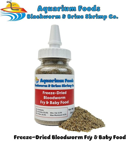 Aquatic Foods Inc. Freeze-Dried Bloodworm Powder & Particles for Tropical Fish Fry, Babies, Guppies, Tetras, Bettas, Nano Fish…1oz Squeeze Bottle
