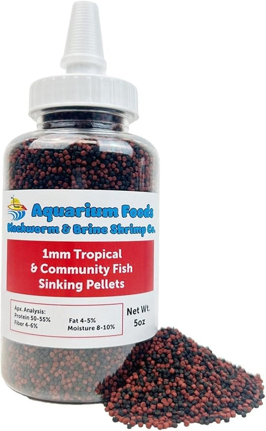 Aquatic Foods Inc. Our Original Blackworm and Color Enhancing Tropical Community Fish 1mm High Protein Sinking Pellet Mix of Blackworm and Color Enhancing Pellets…5oz Squeeze Bottle