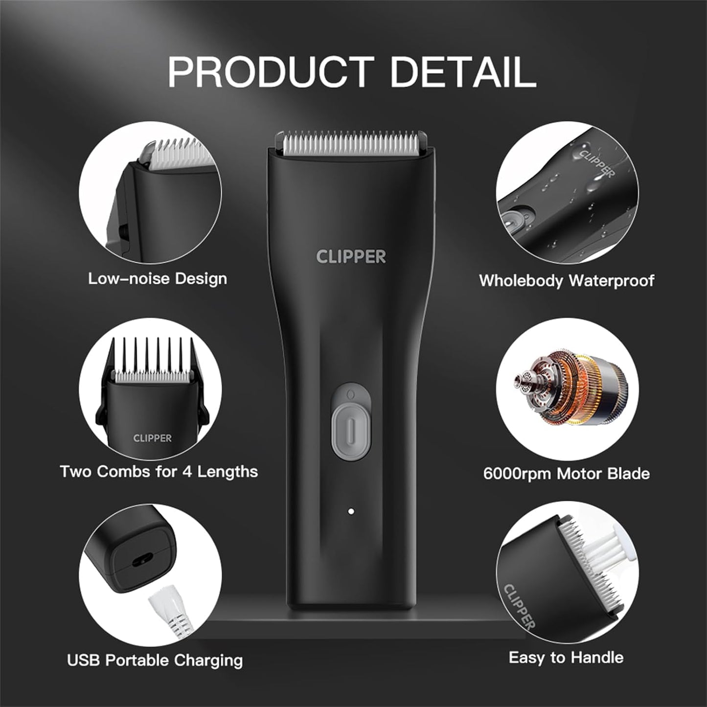 Prowerful Home Professional Dog Grooming Kit Clipper Low Noise USB Rechargeable Gifts for Dog Cat Black,TS006