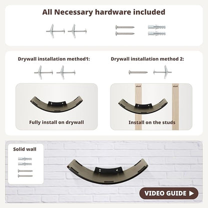 Cat Shelf with Comfortable Cushion - Curved Modern Cat Bed (Large Size) - Lotus Leaf Design Cats Wall Perch - Wall Mounted Cats Furniture for Sleeping, Playing, Climbing, and Lounging, Walnut