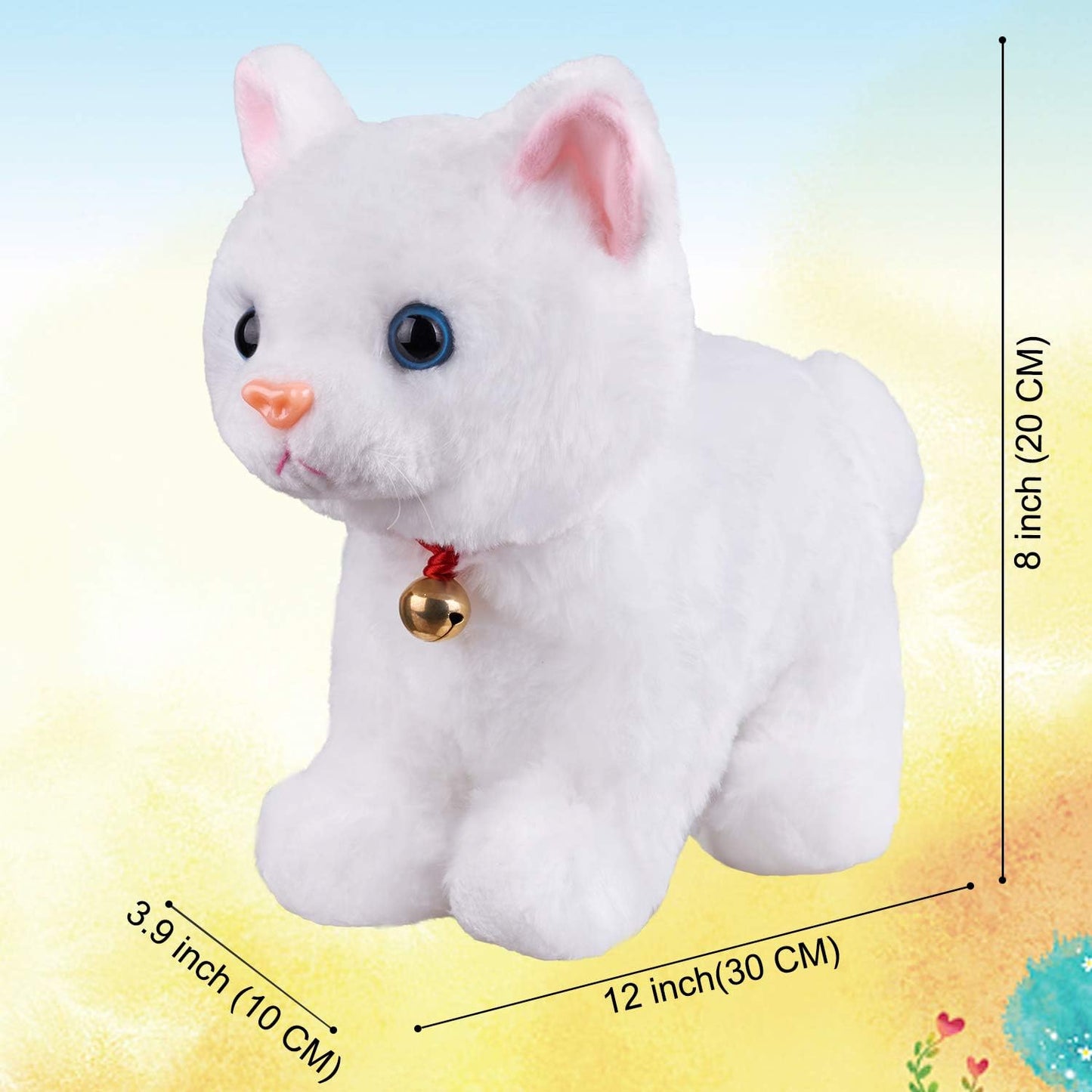 White Plush Cat Stuffed Animal Interactive Cat Robot, Robotic Cat Barking Meow Kitten Touch Control, Electronic Pet, Robot Kitty Toy, Animated Cat for Girl Baby Kid L:12" * H:8" *