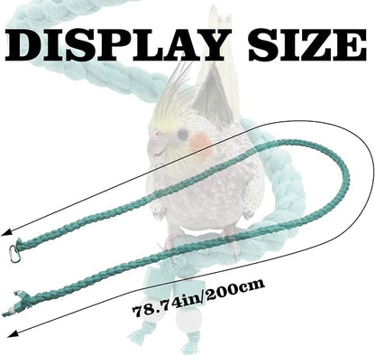 Dnoifne 78.7 Inches Bird Spiral Rope Perch, Blue Cotton, For Parrot, Parakeet, Budgie, Lovebird, Cockatiel