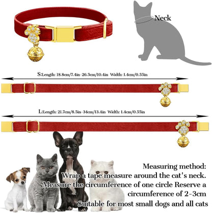 Personalized Breakaway Cat Collars - Magnetic Buckle, Bell - Safety Quick Release, Customized for Girls & Boys Cats- (Velvet-Red)