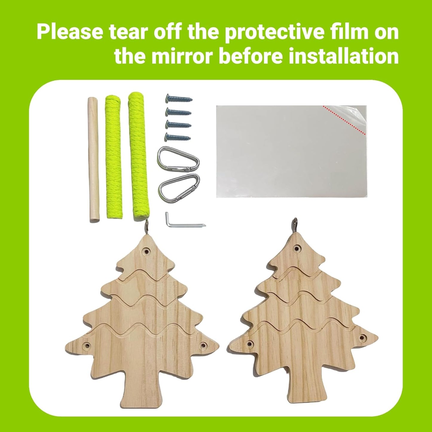 Bird Toys, Wooden Swing with Mirror and Perches for Cage, Bird Cage Accessories for Budgie, Lovebird, Green Cheek, Cockatiel, Conure, Quaker, Caique and Other Small to Medium Birds