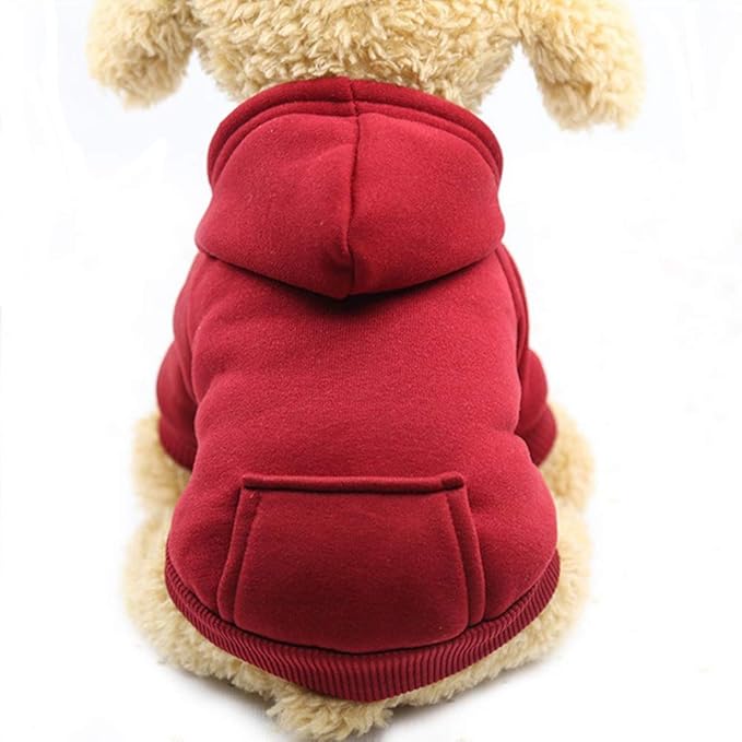 Jecikelon Winter Dog Hoodie Sweatshirts with Pockets Warm Dog Clothes for Small Dogs Chihuahua Coat Clothing Puppy Cat Custume (Wine red, Small)