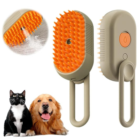 2025 New Cat Steam Brush, 3 in 1 Pet Steam Groomer Comb, Rechargeable Pet Steam Groomer Brush for Massaging and Cleaning Shedding Pets Hair, Anti-Static Hair Removal Comb for Cats Dogs (Khaki)