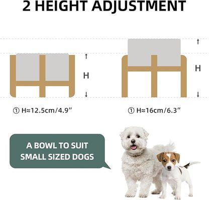 Ceramic Raised Dog and Cat Bowl Set, 2 Heights Elevated Stand, Food and Water Bowl for Small Breed Dogs, Weighted Dog Dishes, Pet Bowl(6.1'',28.7oz, Grey)