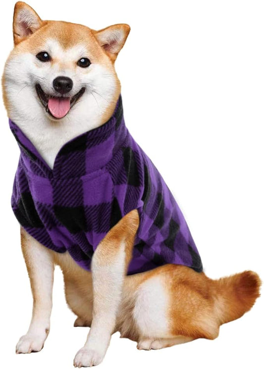 KAMA BRIDAL Spring Autumn Winter Coat Pullover Fleece Vest for Cats Small and Medium Dogs Thin Sweater Purple & Black Plaid (Purple, L)