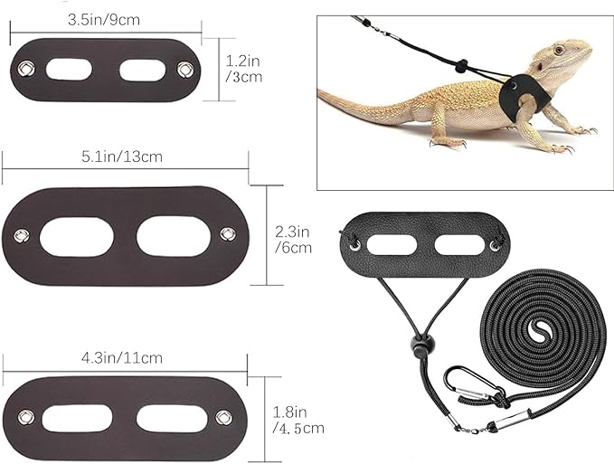 Bearded Dragon Leash and Harness Set,Lizard Leash Bearded Dragon，3 Size Pack Adjustable Small Animal Harness for Reptile and Small Pet(Old Black)