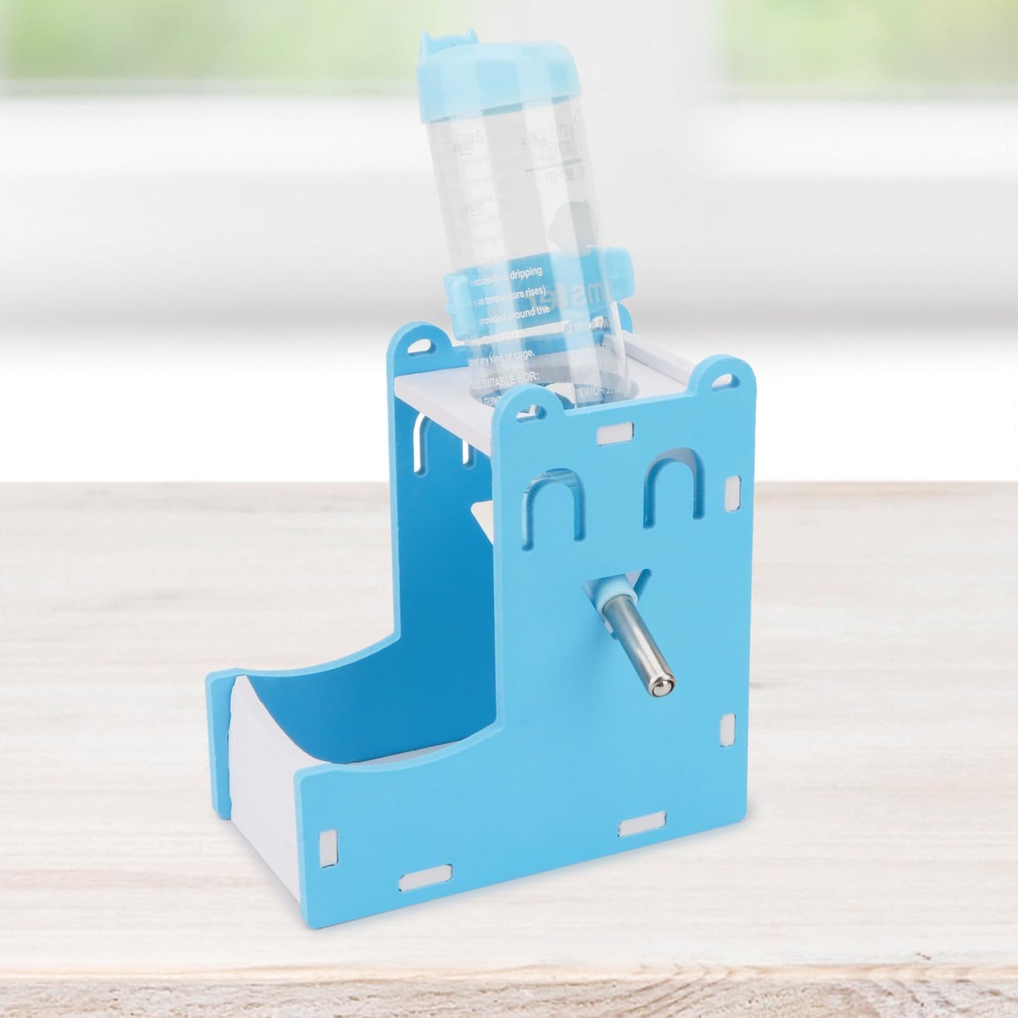 2 in 1 Hamster Hanging Water Bottle Pet Auto Dispenser with Base for Hamster Mice Gerbil Hedgehog (Smile Blue)