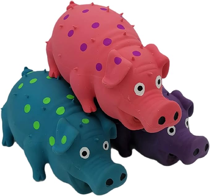 3 Pack Latex Pig Dog Toys That Oinks Dog Squeaky Toy for Small Medium Large Dogs (Red, Blue, Purple)