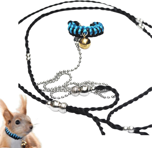 Squirrel Traction Rope Strap Anti-Biting Chain Rope, Small Animal Walking Collar Harness with Lead Leash for Hamster Gerbil Rat Mouse Ferret Chinchilla (Blue)