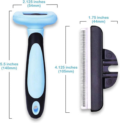 Pets First Professional Pet Brush - Grooming & Deshedding Tool for Cats & Dogs - Reduces Shedding, Dead Hair, Tangles - Detachable Stainless Steel Comb for Easy Cleaning - Soft Anti-Slip Handle,Blue