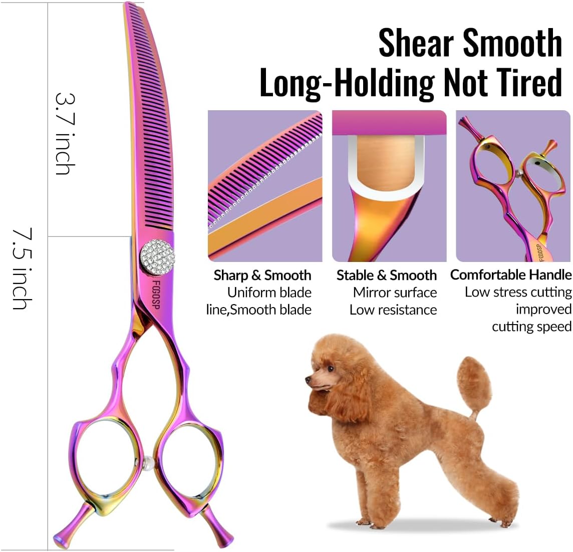 Professional Curved Thinning Shears Dog Grooming Scissors 7.5'' Rainbow Curved Thinner Scissors for Grooming Large Dogs Pet 56 Teeth Japan 440C(Curved Thinner,Rose Red)