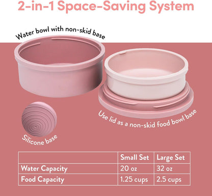 KindTail Dog Travel Bowls - Set of 2 Portable Pet Food & Water Dishes with Lid & Handle - Each Nesting Container Includes a Non-Slip Silicone Base - Microwave & Dishwasher Safe - BPA & Toxin-Free