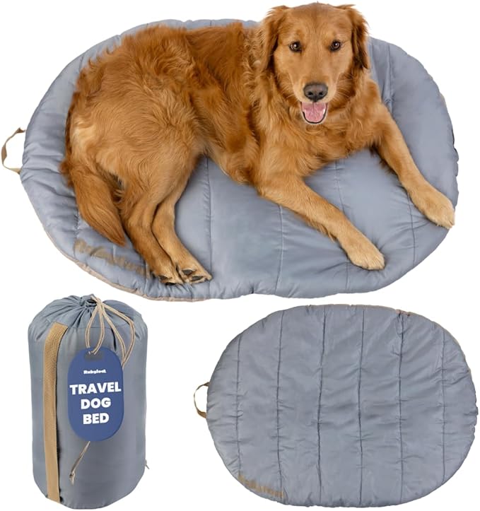 Travel Dog Bed Mat (42" x 30") – Foldable, Packable Outdoor Camping Dog Bed – Lightweight, Water Resistant & Cozy with Soft Padding – Compact, Portable & Machine Washable – Large & Small Breeds - Grey
