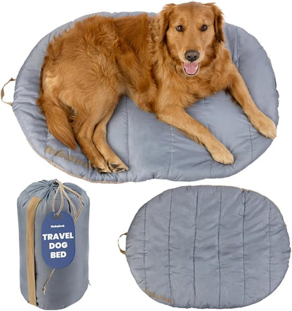 Travel Dog Bed Mat (42" x 30") – Foldable, Packable Outdoor Camping Dog Bed – Lightweight, Water Resistant & Cozy with Soft Padding – Compact, Portable & Machine Washable – Large & Small Breeds - Grey