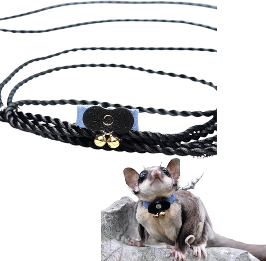 Sugar Glider Traction Rope Strap Anti-Biting Chain Rope, Small Animal Walking Collar Harness with Lead Leash for Hamster Gerbil Rat Mouse Ferret Chinchilla Squirrel (Black with Blue)