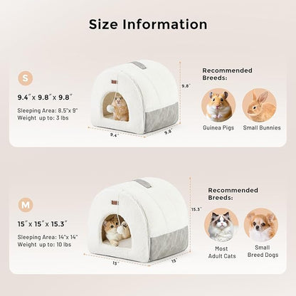 Cat Bed Cave for Indoor Cats - 2 in 1 Cat Hideaway Hut Fully Machine-Washable, Covered Kitten House Bed with Cushioned Pillow, Cute Small Pet Tent with Non-Slip Bottom, 15 Inches