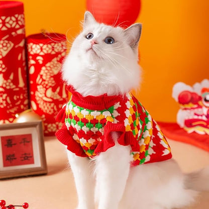 Small Dog Sweater, Knitted Tulip Cat Sweater, Warm Thick Holiday Puppy Clothes for Small Dog Girl,Cold Weather Outfit for Kitten Chihuahua Yorkie Teacup Dachshund Pug (Red, Large)