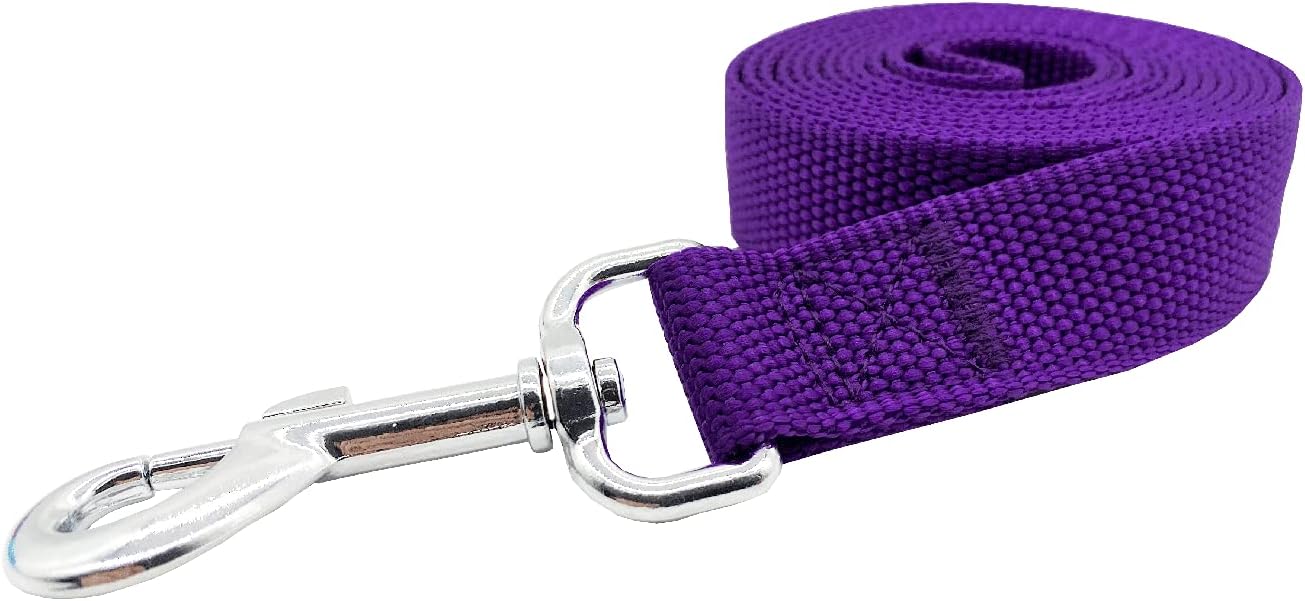 Nylon Dog Training Leash, Traction Rope, 4Ft /5 Foot /6 Feet Long, 5/8 inch 3/4 Inch 1 Inch Wide, for Small and Medium Dogs (Purple, 1'' x 20 FT)