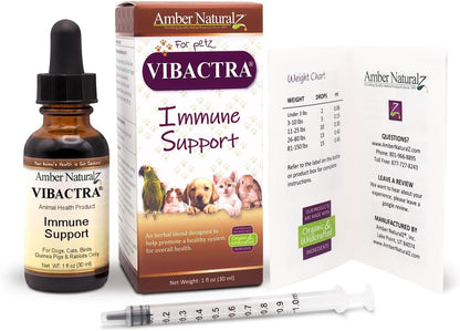 Amber NaturalZ Vibactra Immune Support Herbal Supplement for Dogs, Cats, Birds, Guinea Pigs, and Rabbits | Pet Herbal Blend for Overall Health | 1 Fluid Ounce Glass Bottle | Manufactured in The USA