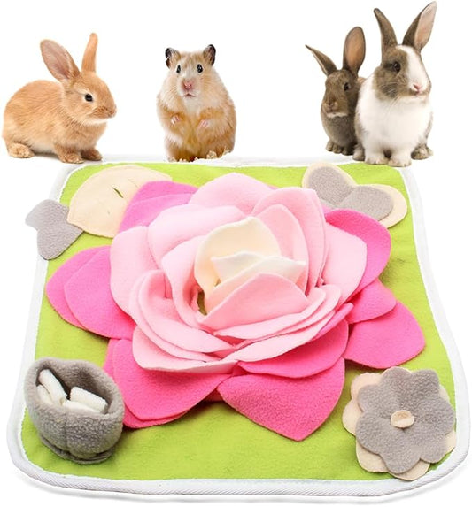 Rabbit Foraging Mat Snuffle Mat for Small Animals Bunny Puzzle Toys Pets Interactive Feeding Mat for Guinea Pigs Hedgehog Chinchilla Puppies (Pink)
